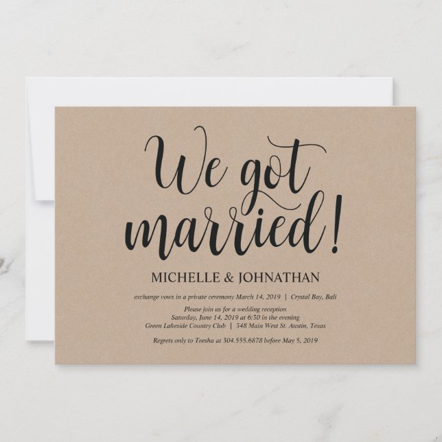 Invitaciones de recepción de boda con fuga temátic (Anverso)