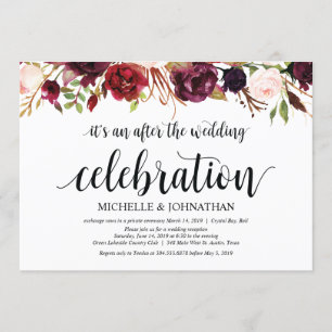 Invitaciones de recepción de boda floral borgoña r