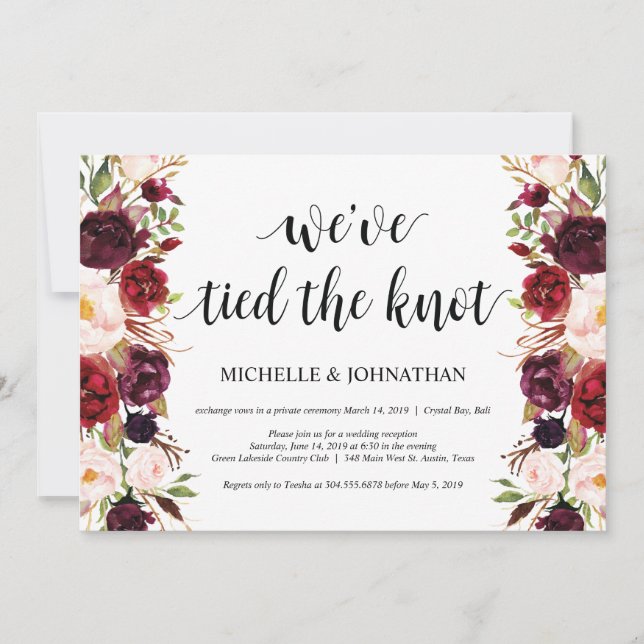 Invitaciones de recepción de boda floral borgoña r (Anverso)