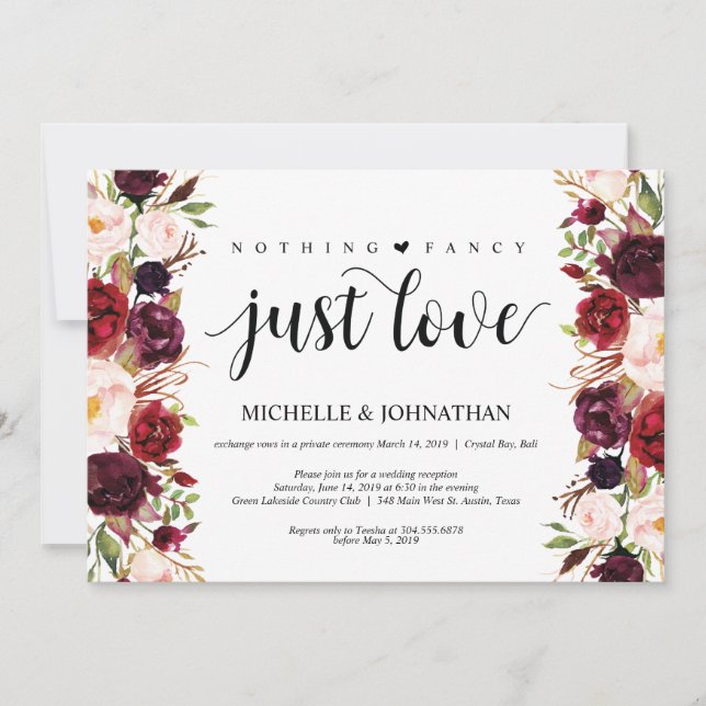 Invitaciones de recepción de boda floral borgoña r (Anverso)