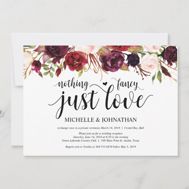 Invitaciones de recepción de boda íntima floral bo (Anverso)