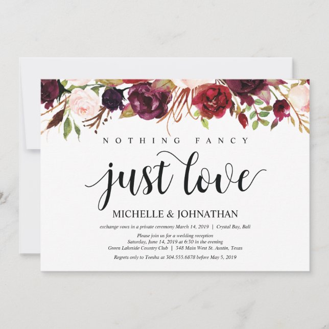 Invitaciones de recepción de boda íntima floral bo (Anverso)