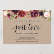 Invitaciones de recepción de boda íntima Kraft Flo