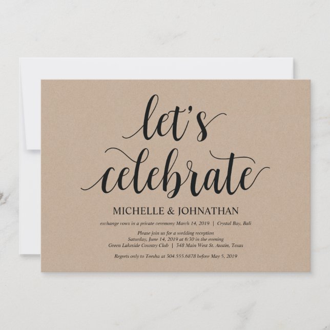 Invitaciones de recepción de boda íntima Kraft rús (Anverso)