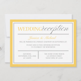 Invitaciones de recepción de boda modernas amarill