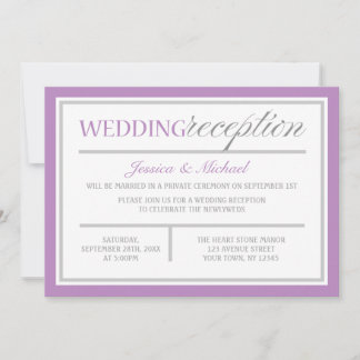 Invitaciones de recepción de boda modernas moradas