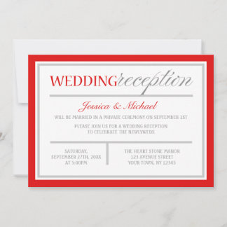 Invitaciones de recepción de boda modernas rojas y