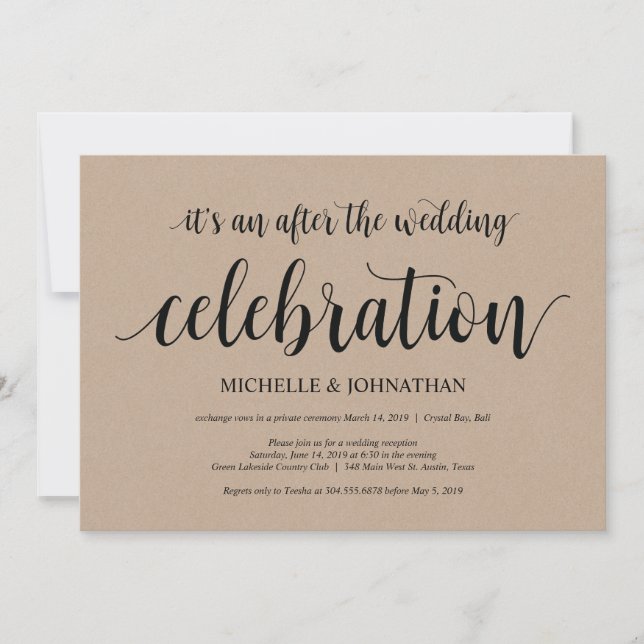 Invitaciones de recepción de boda y fuga con Kraft (Anverso)