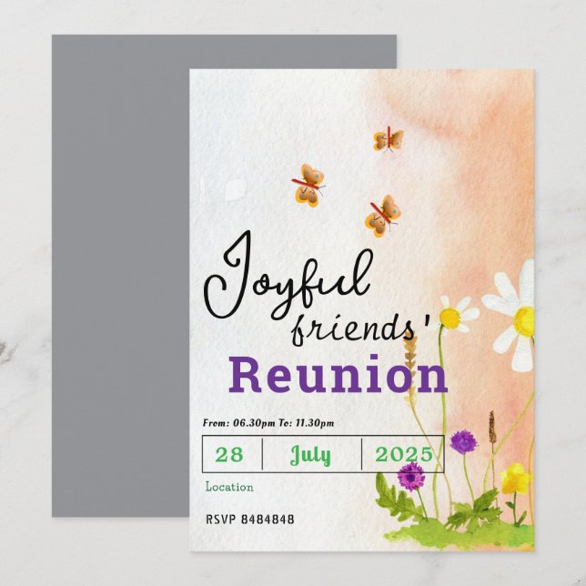 Invitaciones de Reunión de Amigos Mariposa  (Anverso / Reverso)