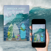 Invitaciones de Reunión Familiar de Tablas de Surf