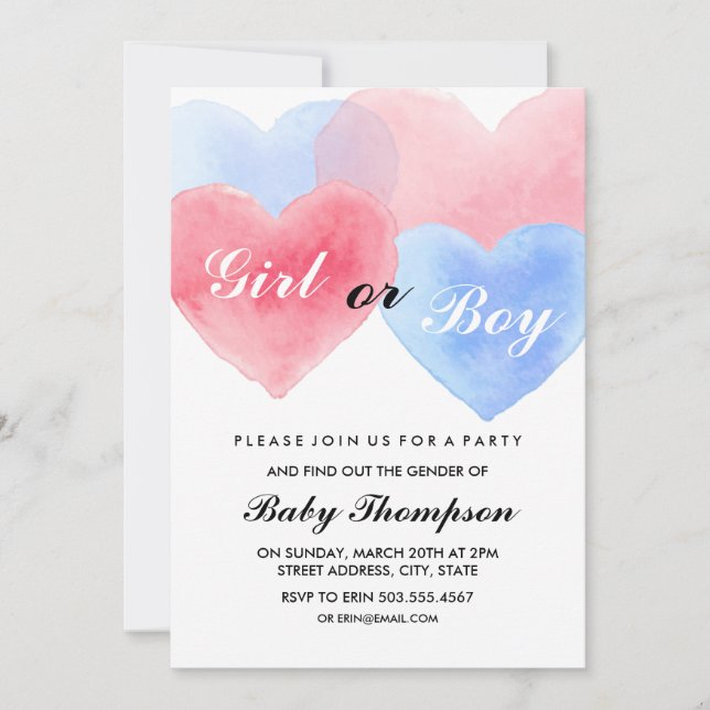 Invitaciones de Revelación de Género con Corazón d (Anverso)