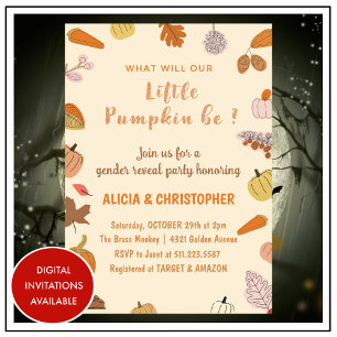 Invitaciones de revelación de género de Halloween