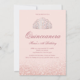 Invitaciones de Rosa Purpurina de oro Quinceanera