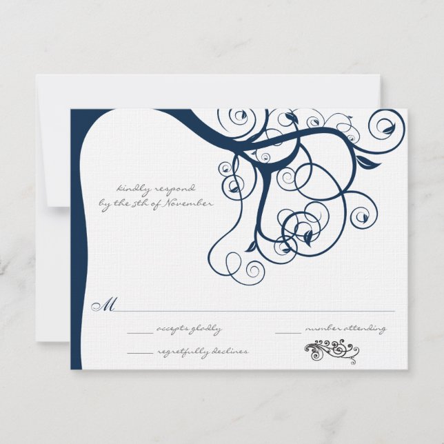 Invitaciones de RSVP a Swirls Boda de Árbol Naval (Anverso)