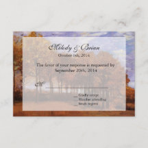 Invitaciones de RSVP de boda de otoño. Paisaje de