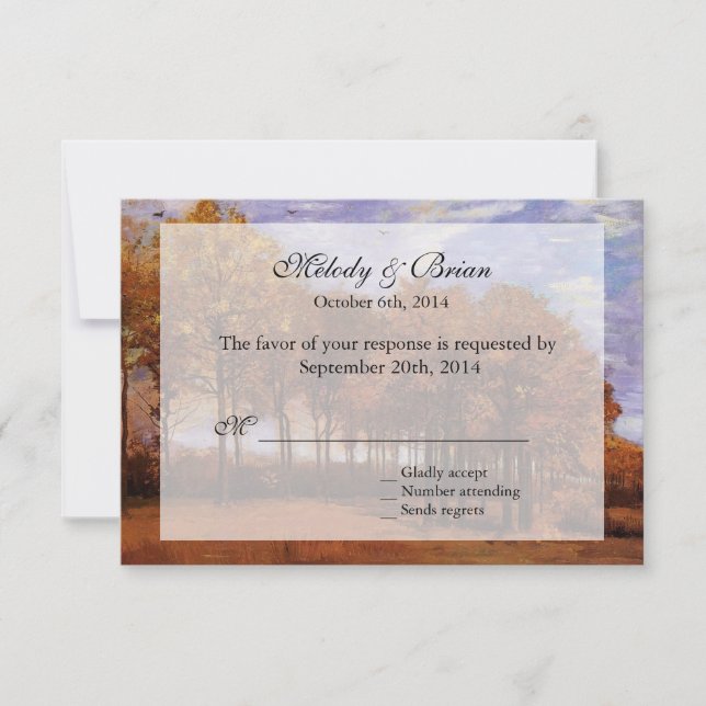 Invitaciones de RSVP de boda de otoño.  Paisaje de (Anverso)
