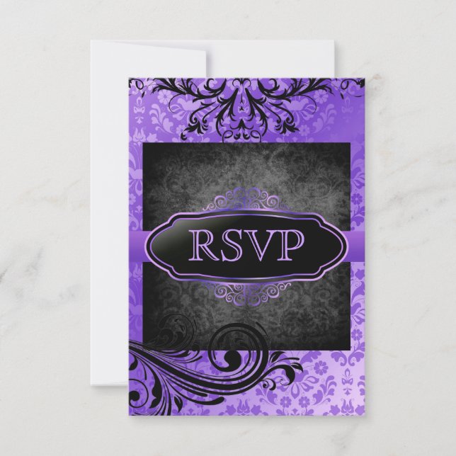 Invitaciones de Rsvp de pergamino púrpura lúcido v (Anverso)