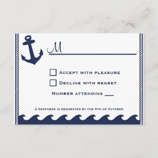 Invitaciones de Rsvp en blanco y azul marino náuti