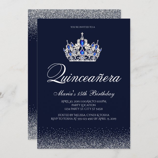 Invitaciones de Sapphire Quinceanera (Anverso / Reverso)