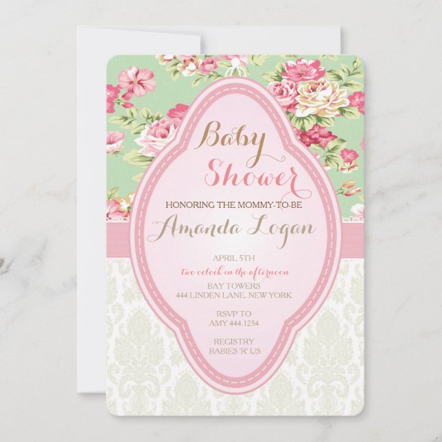 Invitaciones de Shabby Chic Baby Shower Tea Party (Anverso)