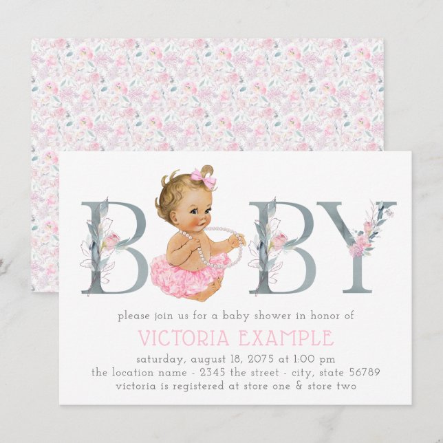 Invitaciones de Shower para Bebé Niña Tutú Gris Ro (Anverso / Reverso)