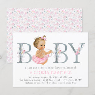 Invitaciones de Shower para Bebé Niña Tutú Gris Ro