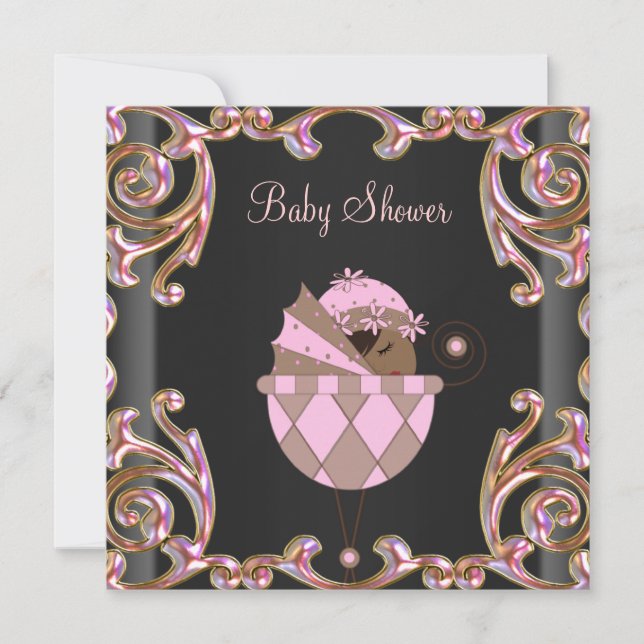 Invitaciones de Shower para Niña con Encaje de Oro (Anverso)