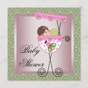 Invitaciones de shower para niña en damasco rosa y