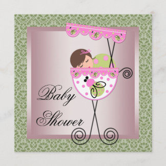 Invitaciones de shower para niña en damasco rosa y