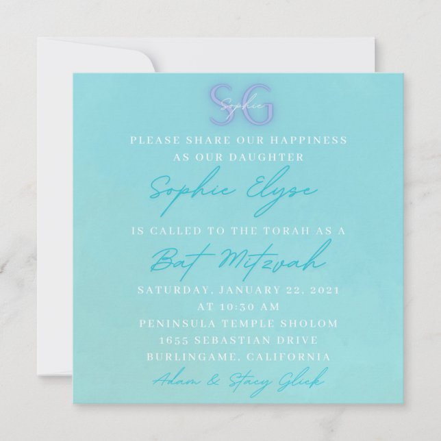 Invitaciones de Sophie Bat Mitzvah (Anverso)