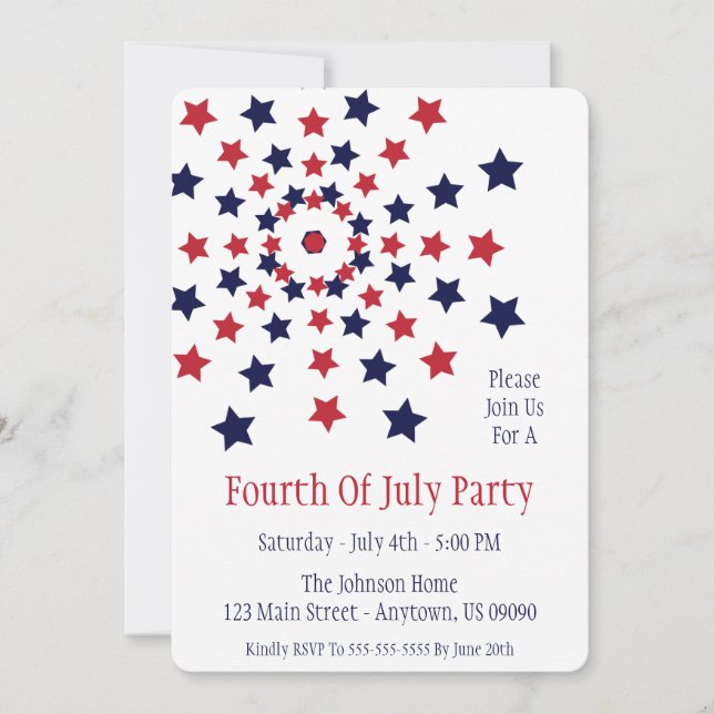 Invitaciones De Star Firework Del 4 De Julio (Anverso)