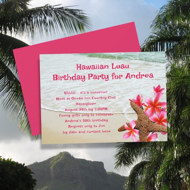 Invitaciones de Starfish de Luau Pink Frangipani (Subido por el creador)