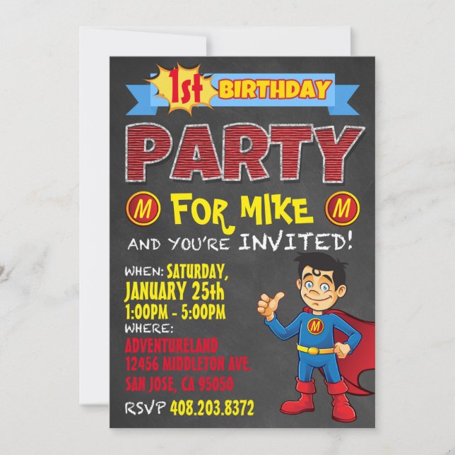 Invitaciones de superhéroes de cumpleaños. Fiesta  (Anverso)