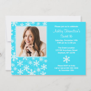 Invitaciones de Sweet 16 Foto Copos de Nieve Aqua