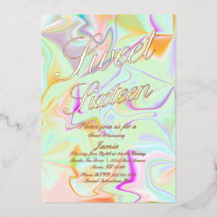 Invitaciones de Sweet Sixteen holográficas con fon