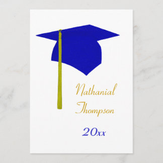 Invitaciones de tapón de graduación azul y amarill