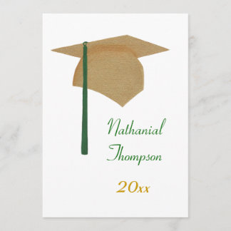 Invitaciones de tapón de graduación dorado y verde