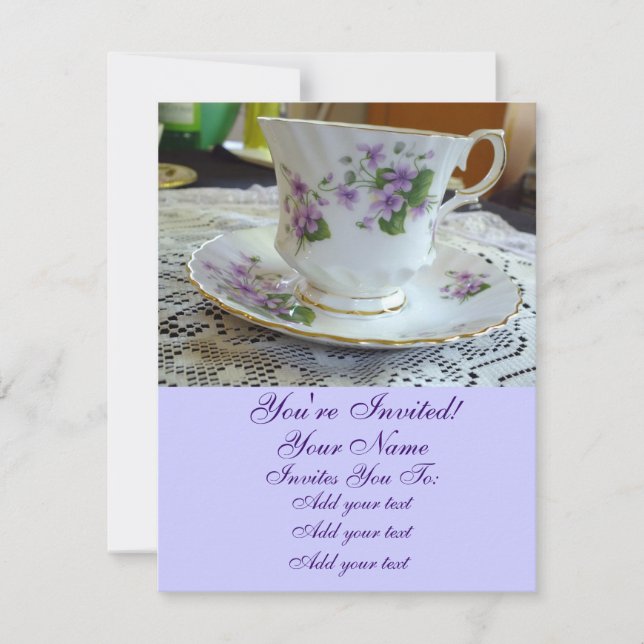 Invitaciones de taza de té Time-Vintage Violets (Anverso)