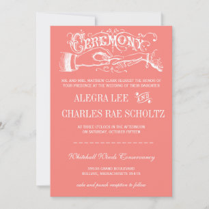Invitaciones de tiza modernas de melocotón con tip