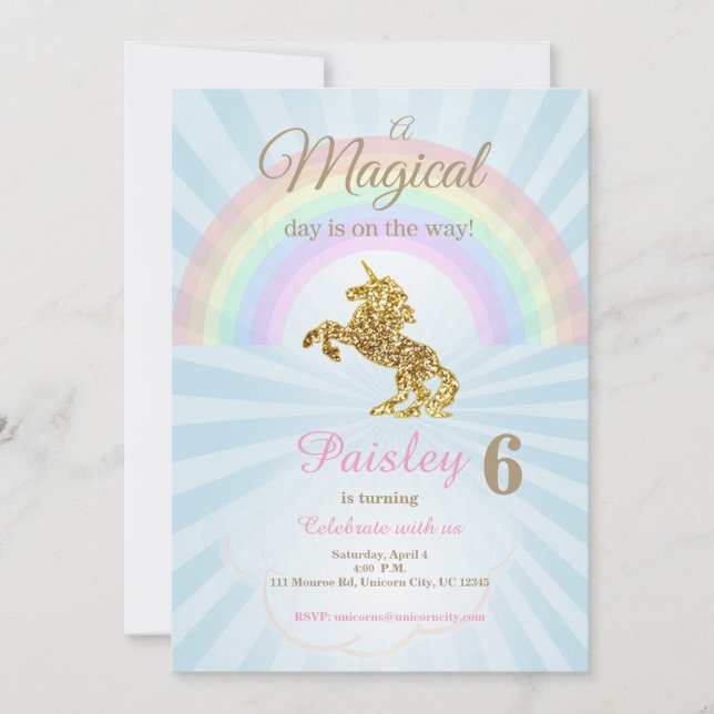 Invitaciones de Unicornio (Anverso)