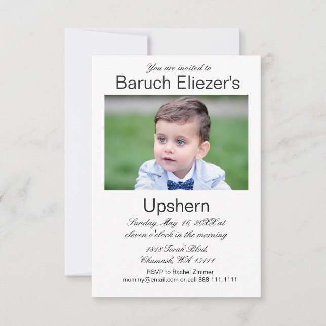 Invitaciones de Upshern Upsherin (Anverso)
