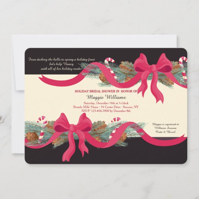 Invitaciones de vacaciones con lazo rojo (Anverso)