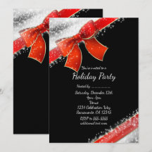 Invitaciones de vacaciones negras chic con lazo ro