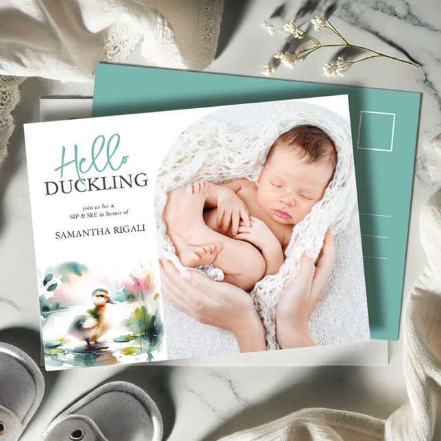 Invitaciones de vaciado Sip y ver Baby Shower Boy (Sip and see baby shower invitations boy watercolor duck by Do Tell A Belle)