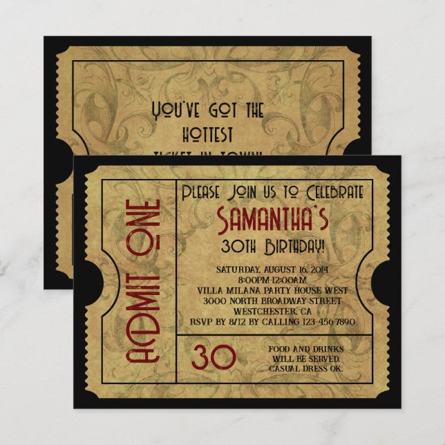 Invitaciones de vale de entrada de personalizado V (Anverso / Reverso)