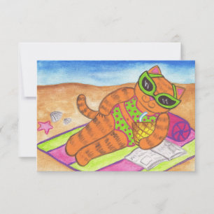 Invitaciones de verano de gato en bikini