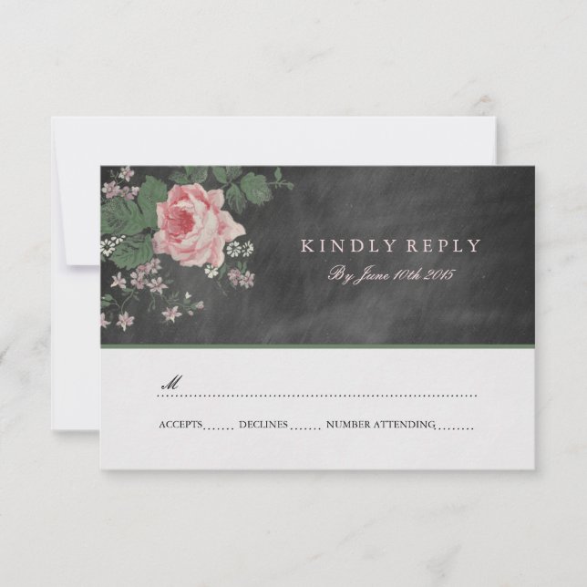 INVITACIONES DE VINTAGE CHALKBOARD FLOWEDDING RSVP (Anverso)