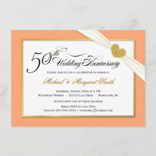Invitaciones del 50 Aniversario - Coral y Dorado