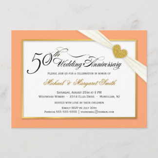Invitaciones del 50 Aniversario - Coral y Dorado