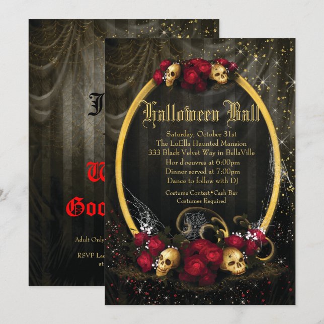 Invitaciones del baile de disfraces de Halloween (Anverso / Reverso)